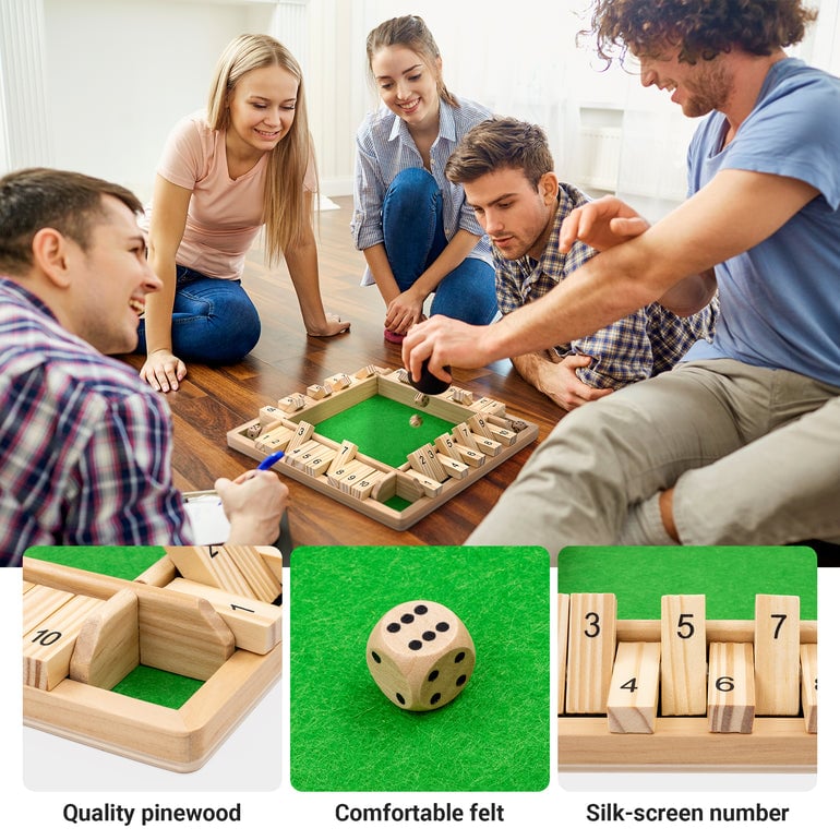 🏆🎁 Wooden Shut the Box Game – Family Party Dice Game for Kids & Adults | Math & Strategy Fun