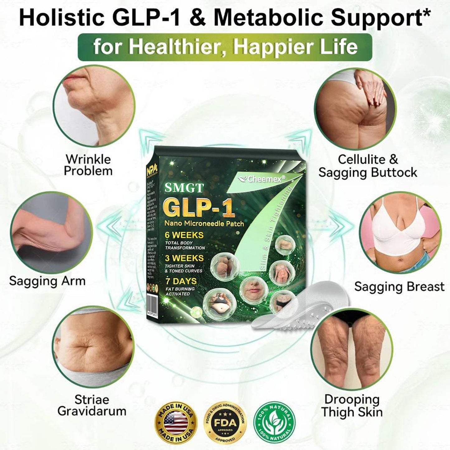 Mayo Clinic Recommended I Official Store | Cheemex® SMGT-GLP-1 Nano Microneedle Patch with Collagen Peptides &Matrixyl 3000