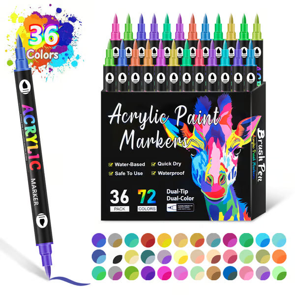 🎨Christmas Sale $19.99🔥 Dual Tip Acrylic Paint Markers - 24/48/72 Colors